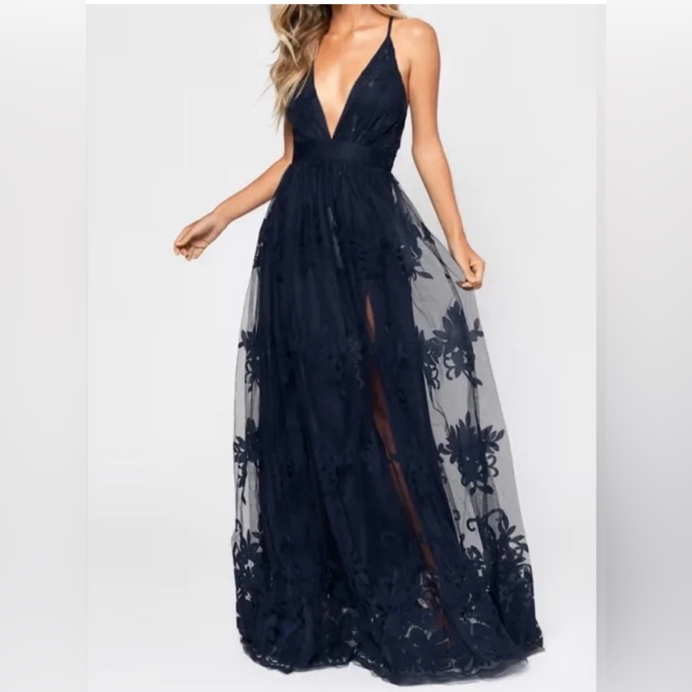 Luxxel Navy Long Formal Dress
